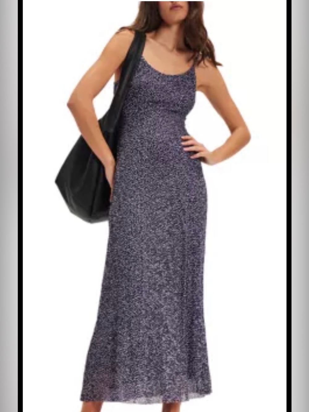 Free People Zoey Navy Micro-Print Slip Maxi Dress